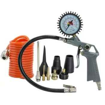 Set de aer comprimat, pistol cu manometru, furtun 3m+8x accesorii